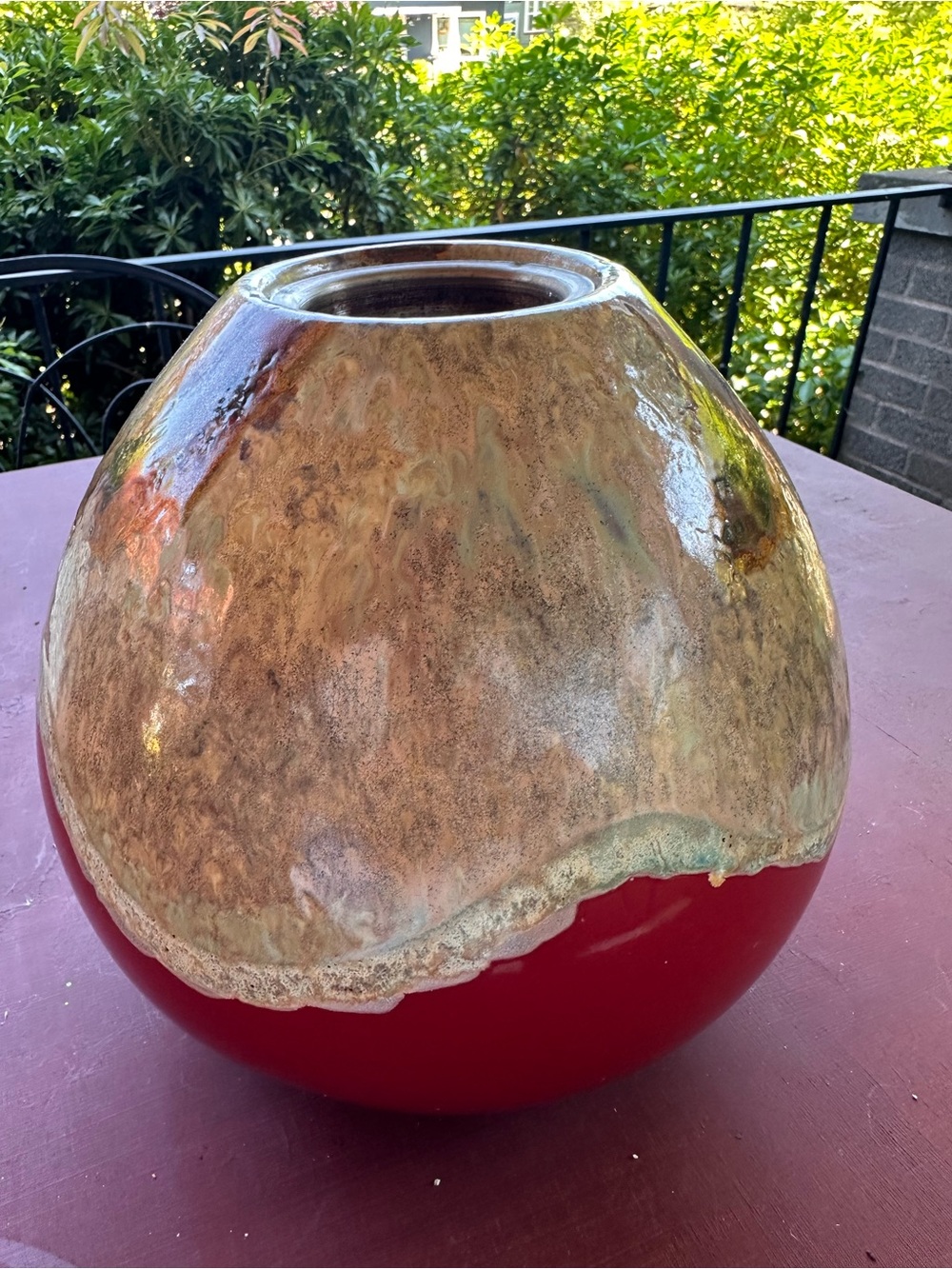 Large Two-Tone Decorative Vase in Red and Metallic Glaze